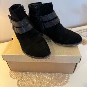Kohl's Black Suede-Look Ankle Booties with Dual Strap Detail